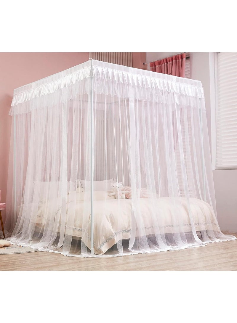 Mengersi Princess 4 Corners Post Bed Curtain Canopy Mosquito Netting (White, Twin) - Image 2